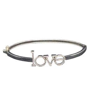 LOVE Initial Designer 925 Silver Pave Diamond Bangle Bracelet With Gold Clasp